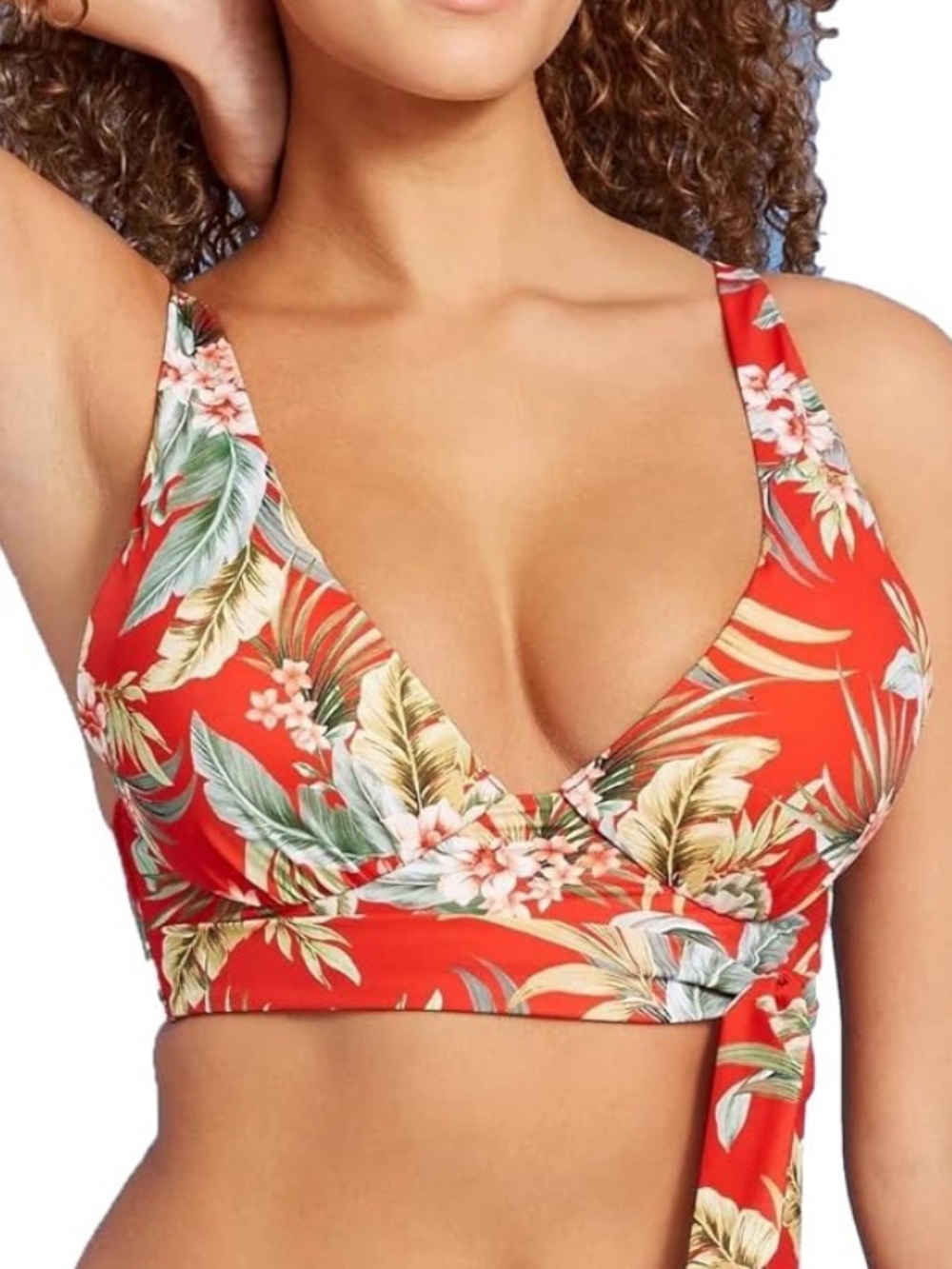 Shade & Shore Red Floral Trim Bikini Top